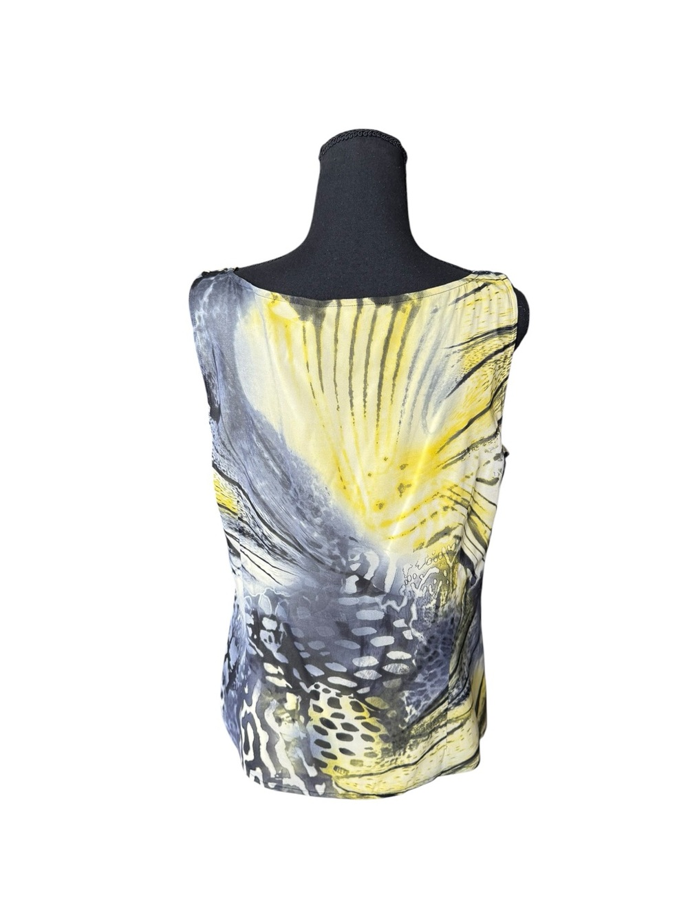 St. John Silk Blend Abstract Print Sleeveless Tank Top Yellow Gray M - Picture 2 of 6